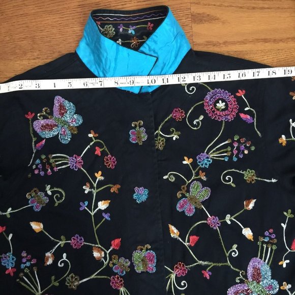 THE QUACKER FACTORY EMBROIDERED FLORAL BEADED JACKET WOMENS M BLACK GLAM BOHO - Picture 8 of 11